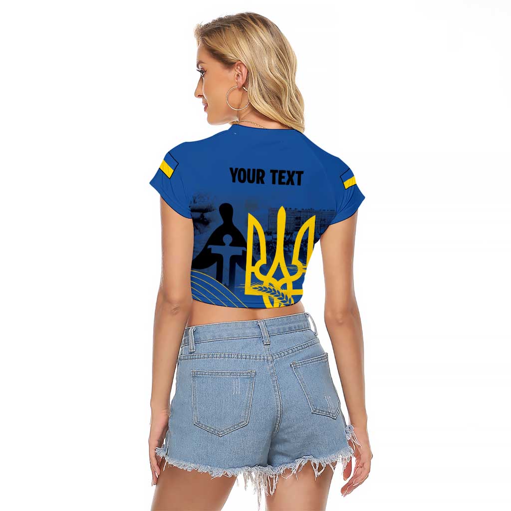 Personalized Holodomor Memorial Day Raglan Cropped T Shirt Ukrainian Trident And Wheat Remembrance - Wonder Print Shop