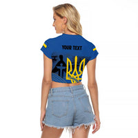 Personalized Holodomor Memorial Day Raglan Cropped T Shirt Ukrainian Trident And Wheat Remembrance - Wonder Print Shop