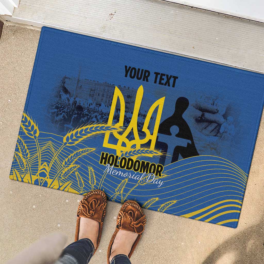 Personalized Holodomor Memorial Day Rubber Doormat Ukrainian Trident And Wheat Remembrance - Wonder Print Shop