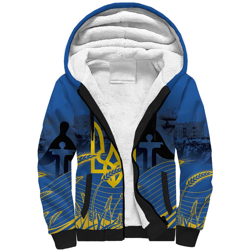 Personalized Holodomor Memorial Day Sherpa Hoodie Ukrainian Trident And Wheat Remembrance - Wonder Print Shop