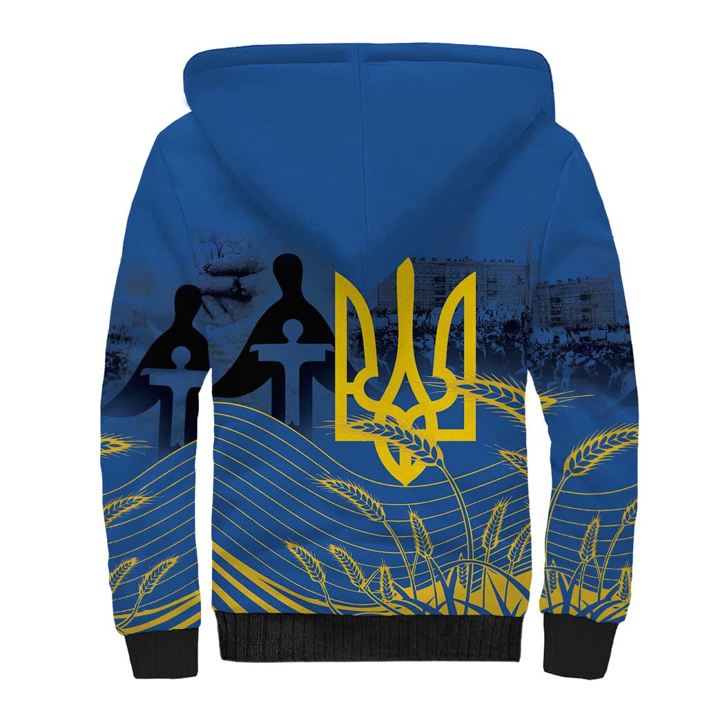 Personalized Holodomor Memorial Day Sherpa Hoodie Ukrainian Trident And Wheat Remembrance - Wonder Print Shop