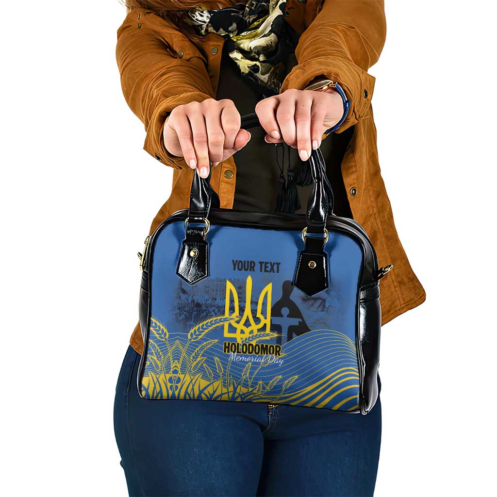Personalized Holodomor Memorial Day Shoulder Handbag Ukrainian Trident And Wheat Remembrance - Wonder Print Shop