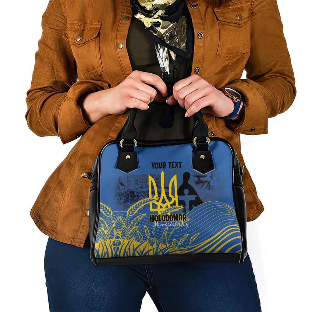 Personalized Holodomor Memorial Day Shoulder Handbag Ukrainian Trident And Wheat Remembrance - Wonder Print Shop