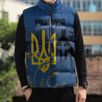 Personalized Holodomor Memorial Day Sleeveless Puffer Jacket Ukrainian Trident And Wheat Remembrance - Wonder Print Shop