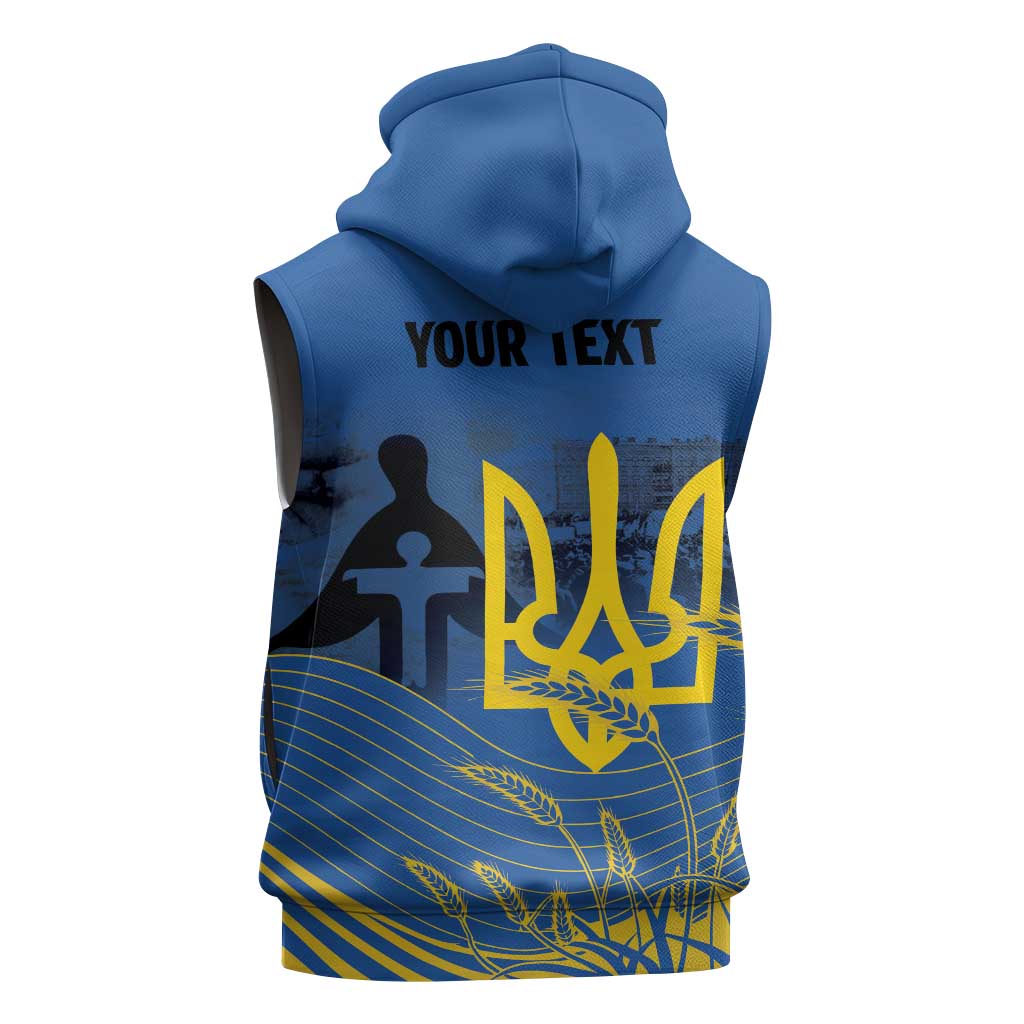 Personalized Holodomor Memorial Day Sleeveless Zip Hoodie Ukrainian Trident And Wheat Remembrance - Wonder Print Shop