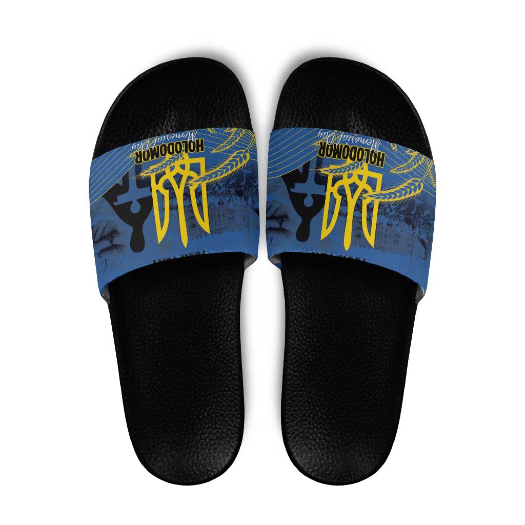 Personalized Holodomor Memorial Day Slide Sandals Ukrainian Trident And Wheat Remembrance - Wonder Print Shop