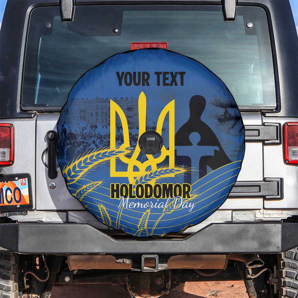 Personalized Holodomor Memorial Day Spare Tire Cover Ukrainian Trident And Wheat Remembrance - Wonder Print Shop