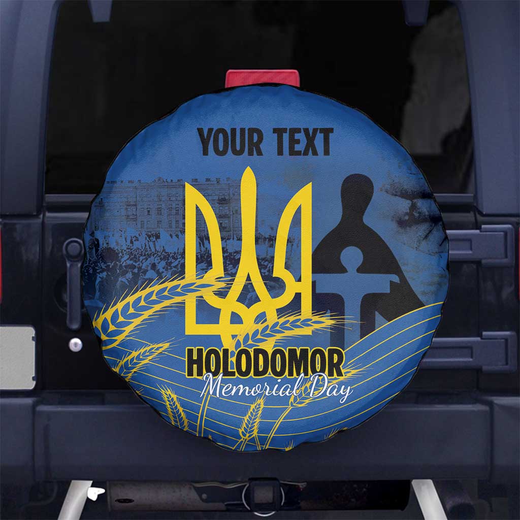 Personalized Holodomor Memorial Day Spare Tire Cover Ukrainian Trident And Wheat Remembrance - Wonder Print Shop