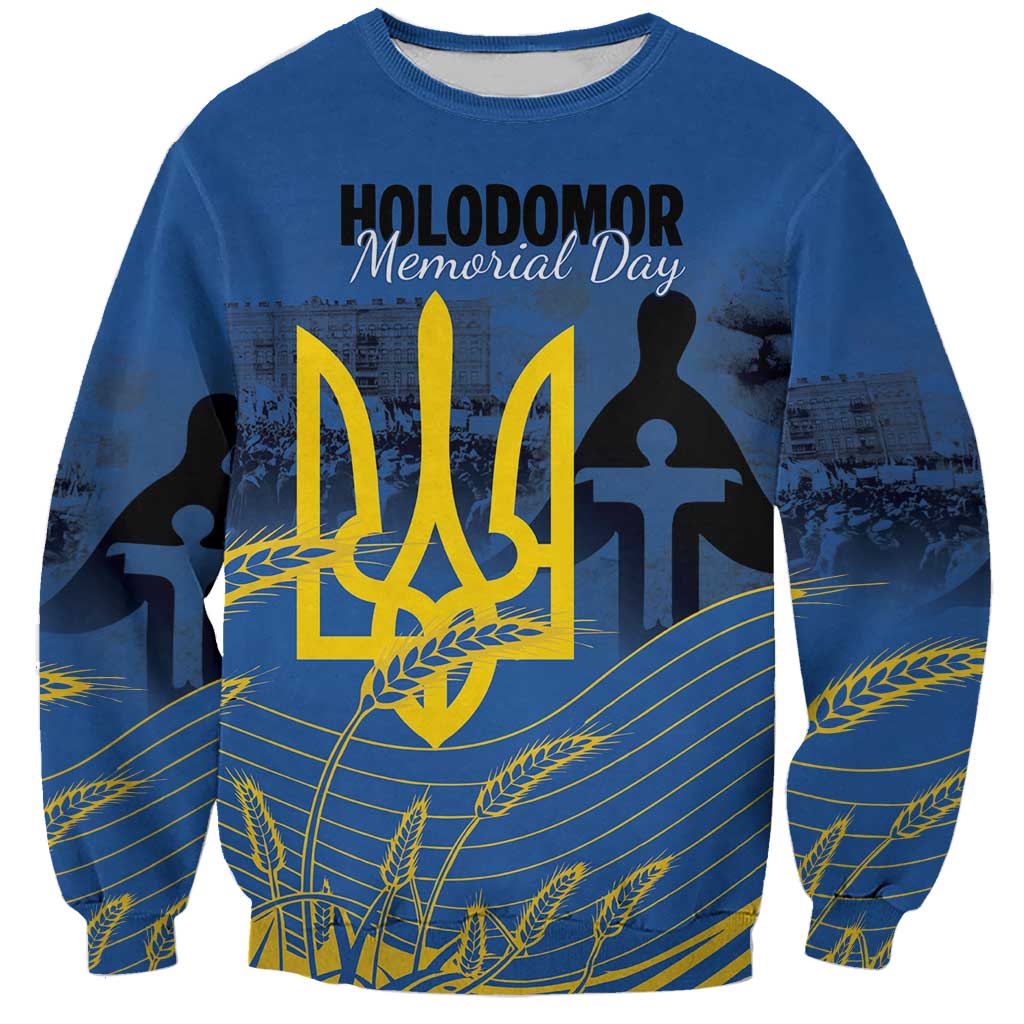Personalized Holodomor Memorial Day Sweatshirt Ukrainian Trident And Wheat Remembrance - Wonder Print Shop