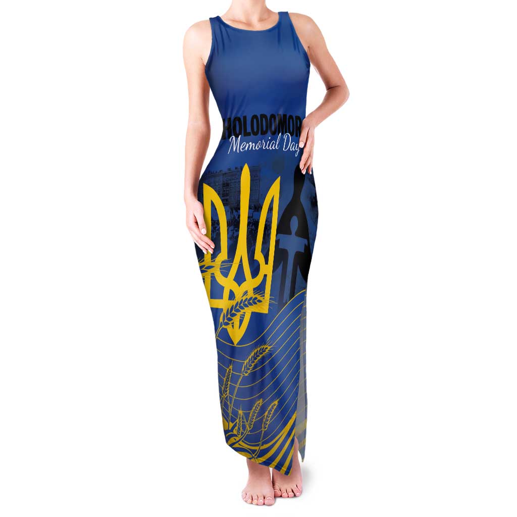 Personalized Holodomor Memorial Day Tank Maxi Dress Ukrainian Trident And Wheat Remembrance - Wonder Print Shop