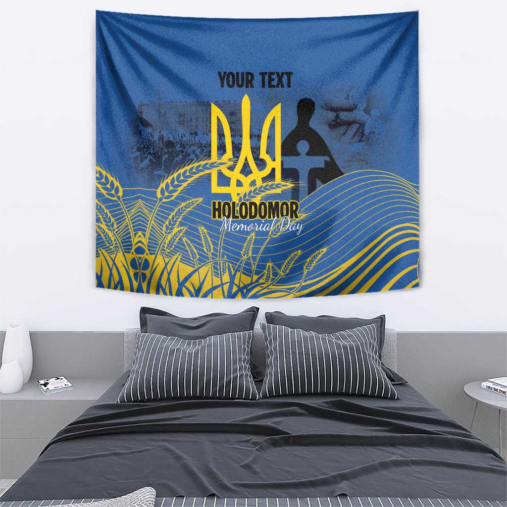 Personalized Holodomor Memorial Day Tapestry Ukrainian Trident And Wheat Remembrance - Wonder Print Shop