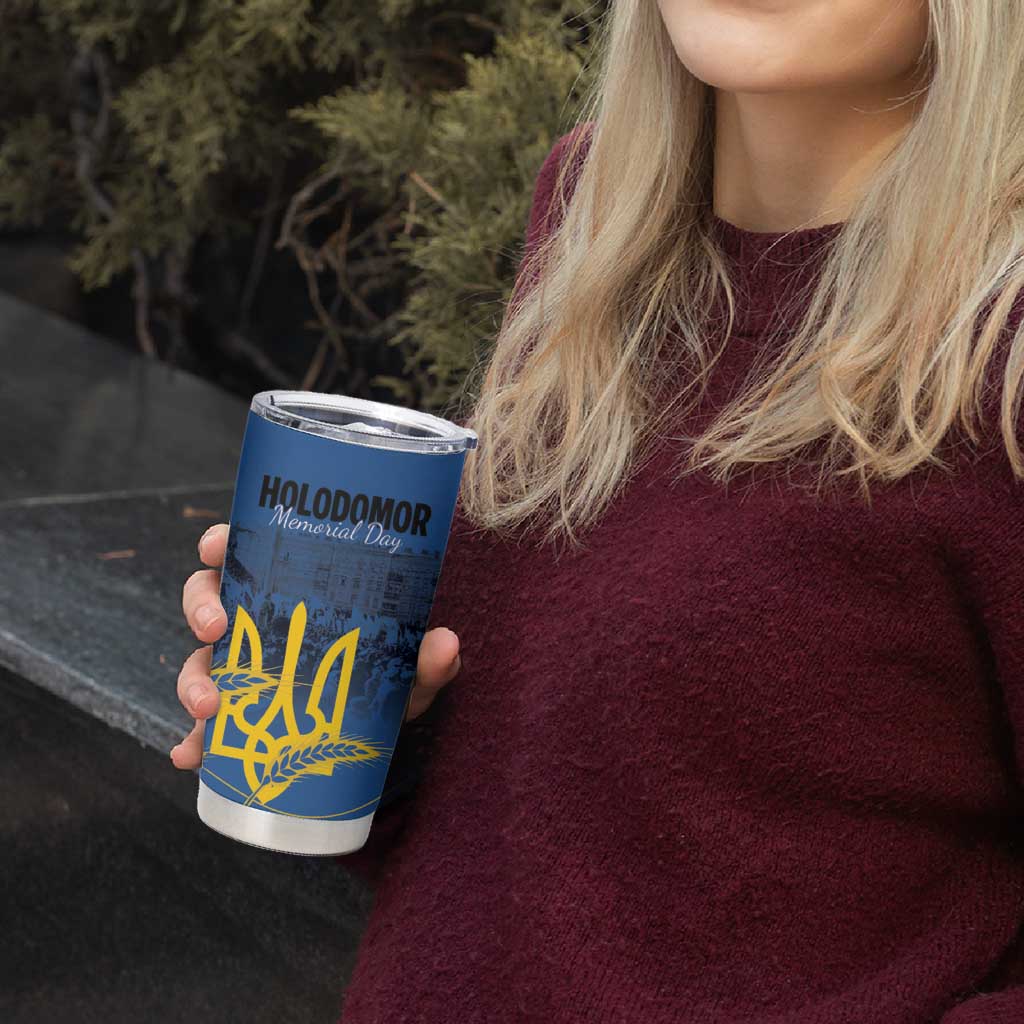 Personalized Holodomor Memorial Day Tumbler Cup Ukrainian Trident And Wheat Remembrance - Wonder Print Shop