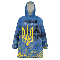 Personalized Holodomor Memorial Day Wearable Blanket Hoodie Ukrainian Trident And Wheat Remembrance - Wonder Print Shop