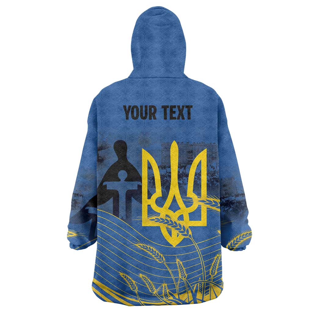 Personalized Holodomor Memorial Day Wearable Blanket Hoodie Ukrainian Trident And Wheat Remembrance - Wonder Print Shop
