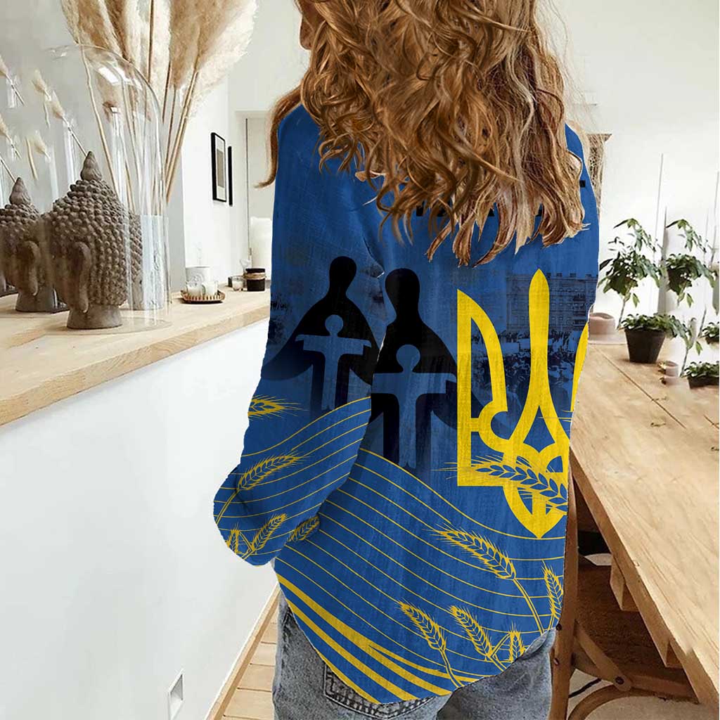 Personalized Holodomor Memorial Day Women Casual Shirt Ukrainian Trident And Wheat Remembrance - Wonder Print Shop