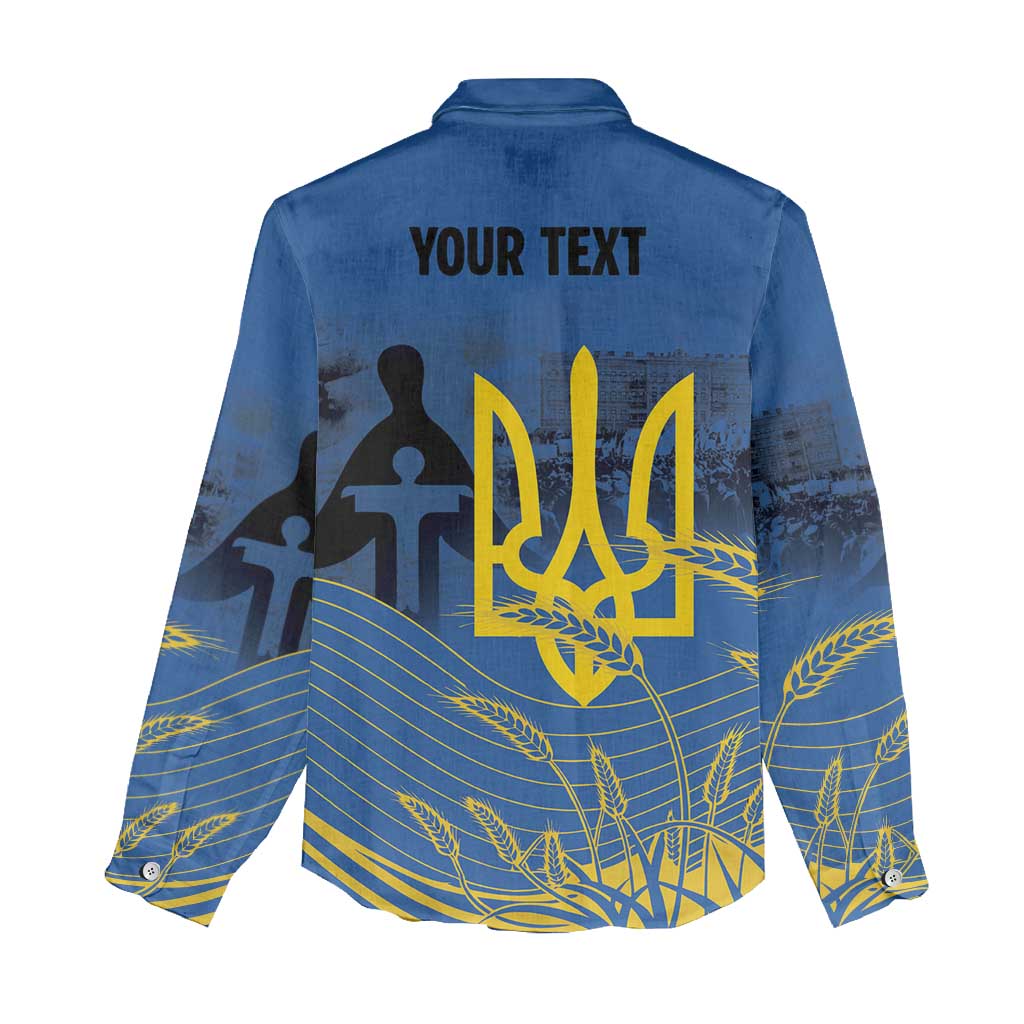 Personalized Holodomor Memorial Day Women Casual Shirt Ukrainian Trident And Wheat Remembrance - Wonder Print Shop