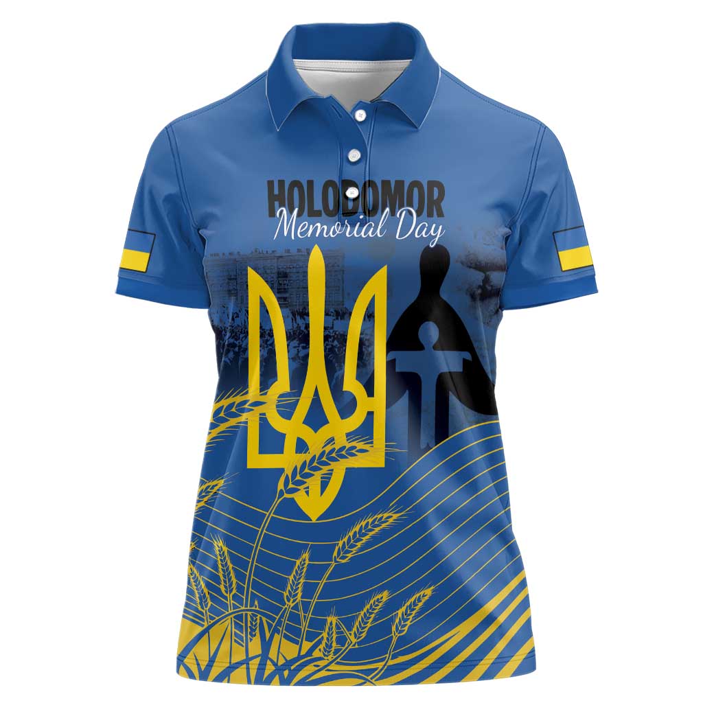 Personalized Holodomor Memorial Day Women Polo Shirt Ukrainian Trident And Wheat Remembrance - Wonder Print Shop