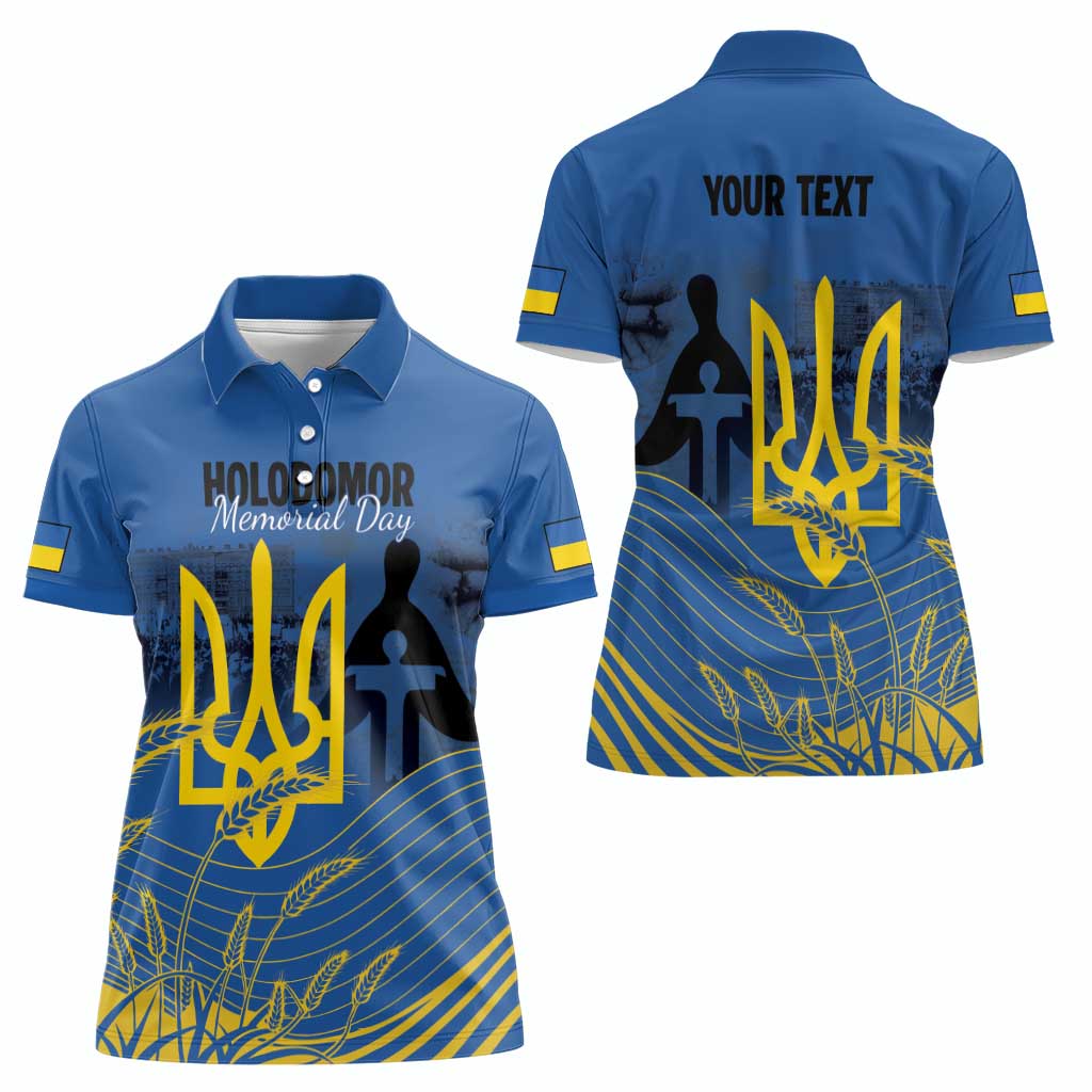 Personalized Holodomor Memorial Day Women Polo Shirt Ukrainian Trident And Wheat Remembrance - Wonder Print Shop