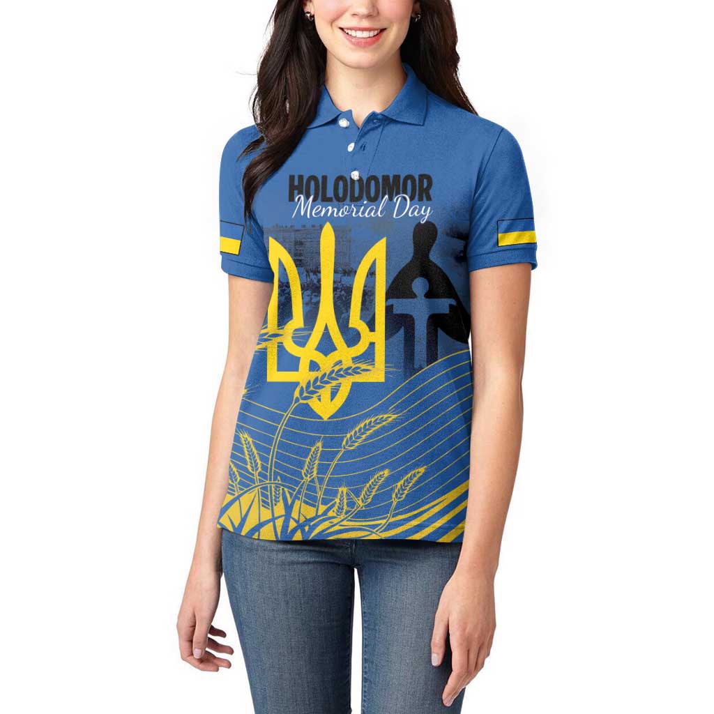 Personalized Holodomor Memorial Day Women Polo Shirt Ukrainian Trident And Wheat Remembrance - Wonder Print Shop