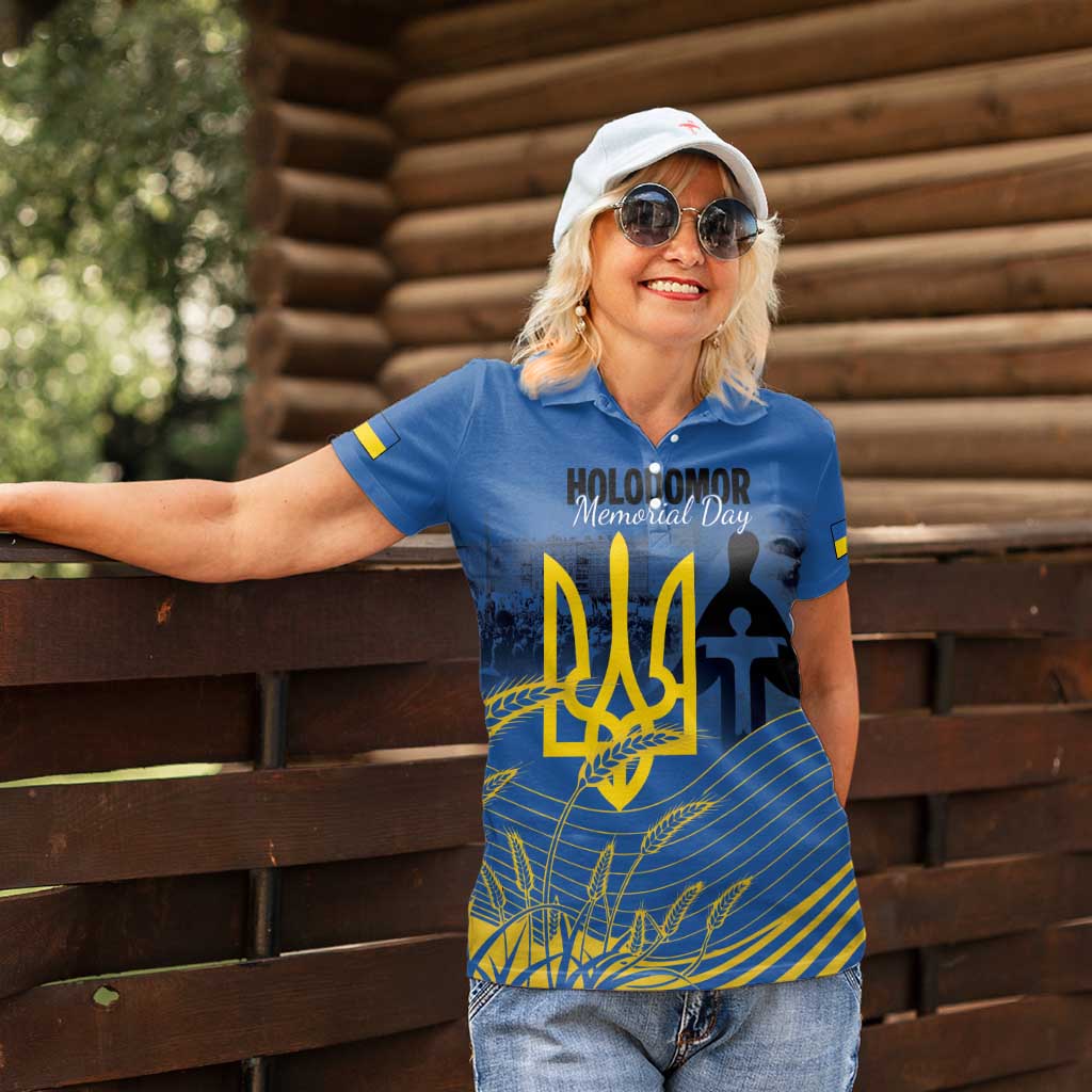 Personalized Holodomor Memorial Day Women Polo Shirt Ukrainian Trident And Wheat Remembrance - Wonder Print Shop