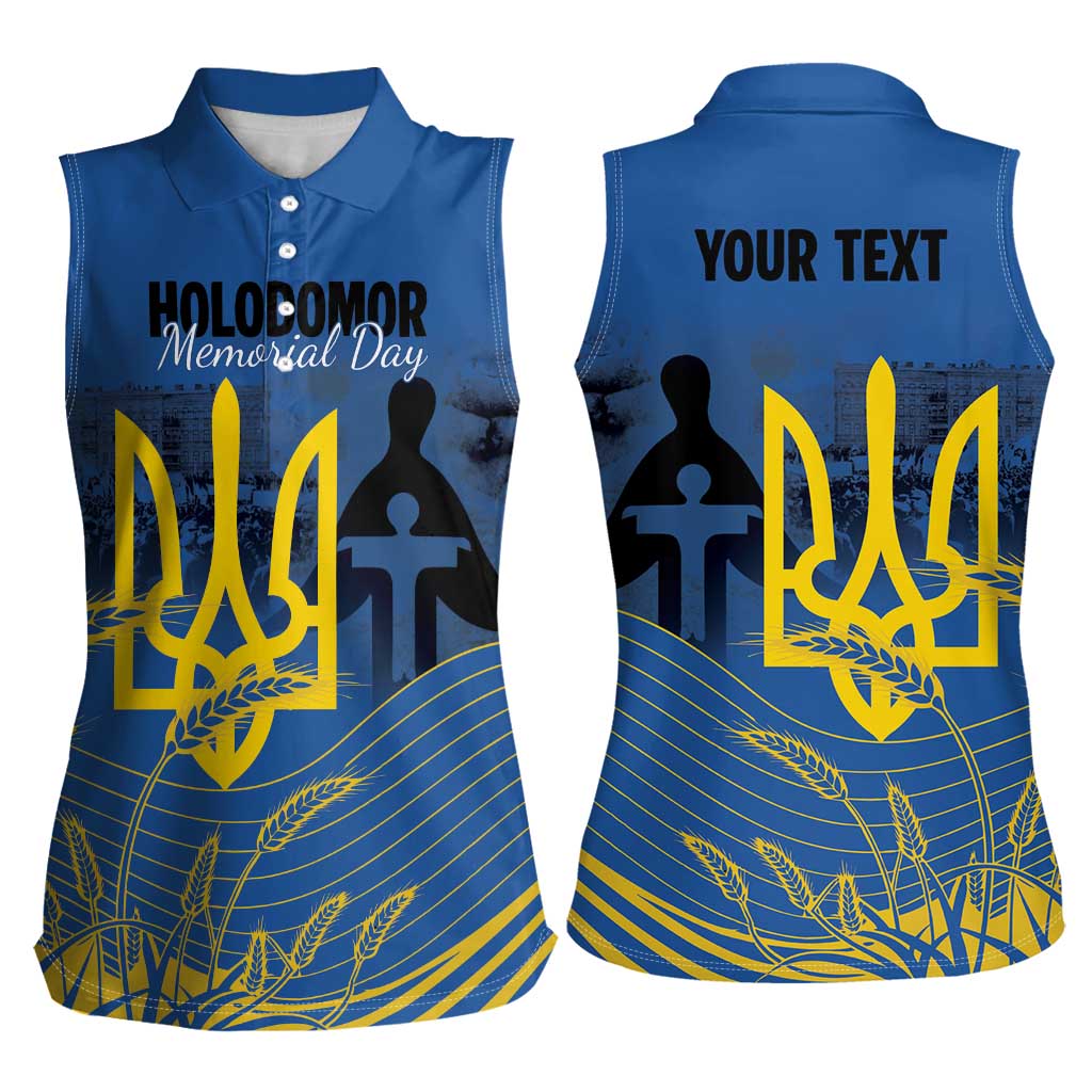 Personalized Holodomor Memorial Day Women Sleeveless Polo Shirt Ukrainian Trident And Wheat Remembrance - Wonder Print Shop