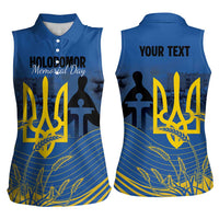 Personalized Holodomor Memorial Day Women Sleeveless Polo Shirt Ukrainian Trident And Wheat Remembrance - Wonder Print Shop