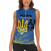 Personalized Holodomor Memorial Day Women Sleeveless Polo Shirt Ukrainian Trident And Wheat Remembrance - Wonder Print Shop