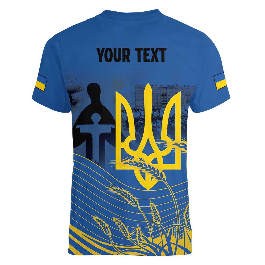 Personalized Holodomor Memorial Day Women V-Neck T-Shirt Ukrainian Trident And Wheat Remembrance - Wonder Print Shop