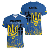 Personalized Holodomor Memorial Day Women V-Neck T-Shirt Ukrainian Trident And Wheat Remembrance - Wonder Print Shop