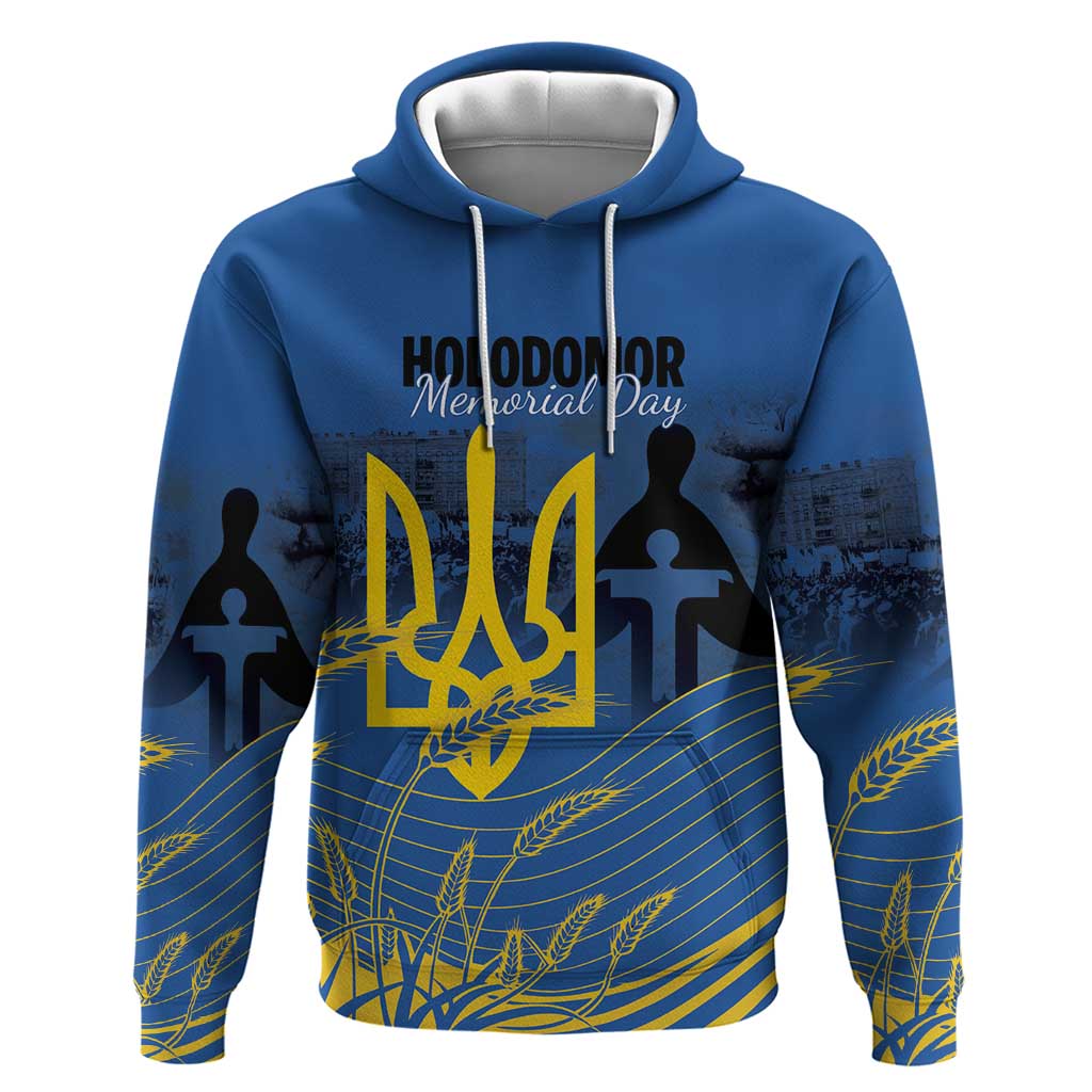 Personalized Holodomor Memorial Day Zip Hoodie Ukrainian Trident And Wheat Remembrance - Wonder Print Shop