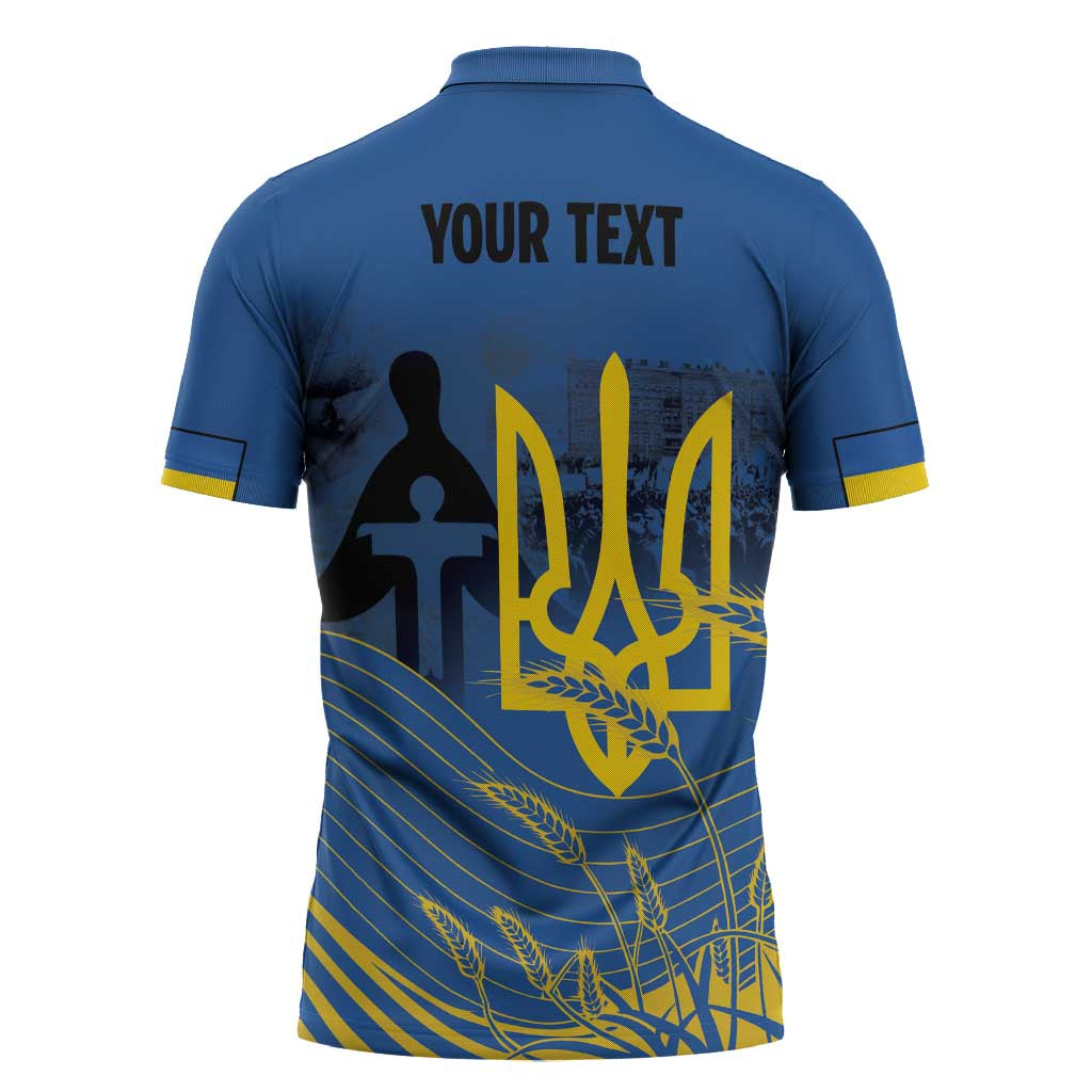 Personalized Holodomor Memorial Day Zipper Polo Shirt Ukrainian Trident And Wheat Remembrance - Wonder Print Shop