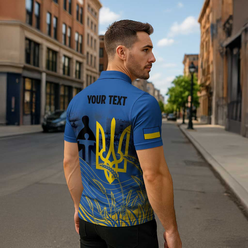 Personalized Holodomor Memorial Day Zipper Polo Shirt Ukrainian Trident And Wheat Remembrance - Wonder Print Shop