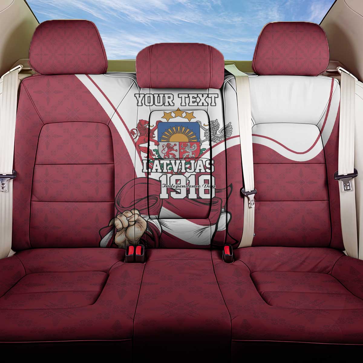 Personalized Latvia Independence Day Back Car Seat Cover 18th November 1918 - Wonder Print Shop