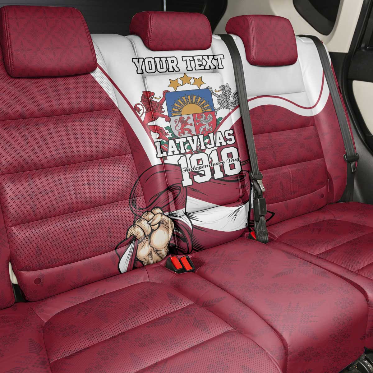 Personalized Latvia Independence Day Back Car Seat Cover 18th November 1918 - Wonder Print Shop