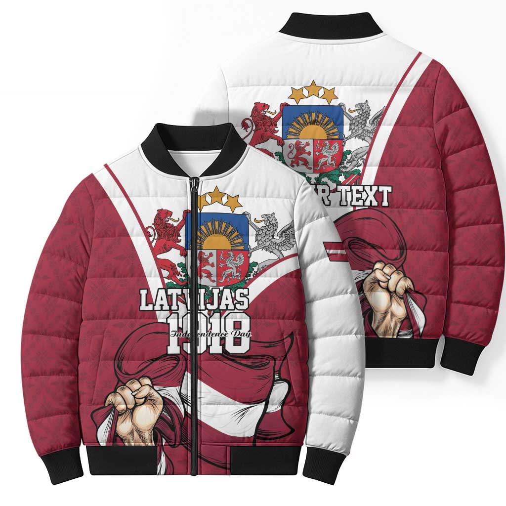 Personalized Latvia Independence Day Bomber Puffer Jacket 18th November 1918 - Wonder Print Shop