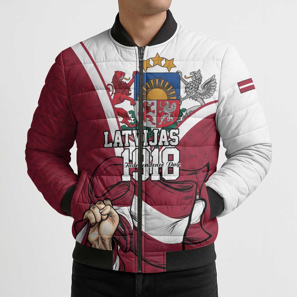 Personalized Latvia Independence Day Bomber Puffer Jacket 18th November 1918 - Wonder Print Shop