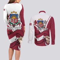 Personalized Latvia Independence Day Couples Matching Long Sleeve Bodycon Dress and Long Sleeve Button Shirt 18th November 1918 - Wonder Print Shop