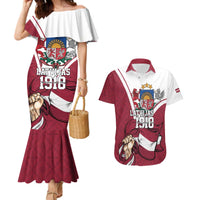 Personalized Latvia Independence Day Couples Matching Mermaid Dress and Hawaiian Shirt 18th November 1918 - Wonder Print Shop