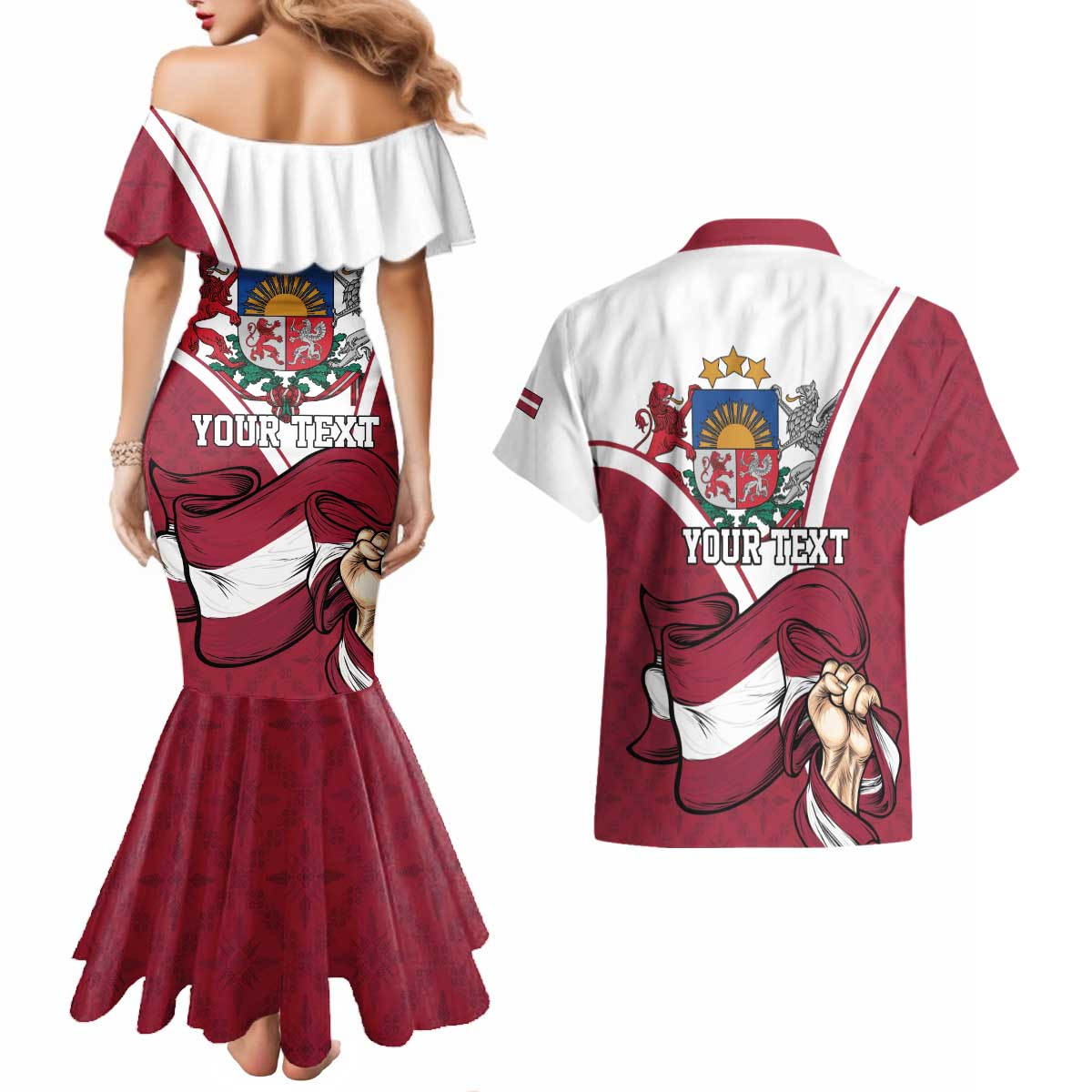Personalized Latvia Independence Day Couples Matching Mermaid Dress and Hawaiian Shirt 18th November 1918 - Wonder Print Shop