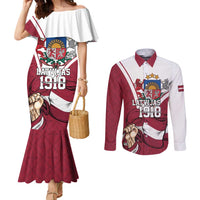 Personalized Latvia Independence Day Couples Matching Mermaid Dress and Long Sleeve Button Shirt 18th November 1918 - Wonder Print Shop