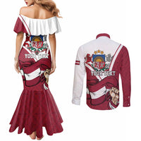 Personalized Latvia Independence Day Couples Matching Mermaid Dress and Long Sleeve Button Shirt 18th November 1918 - Wonder Print Shop