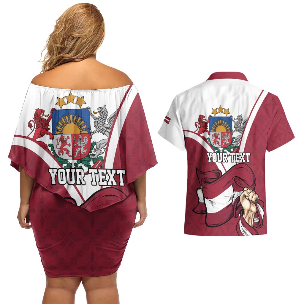 Personalized Latvia Independence Day Couples Matching Off Shoulder Short Dress and Hawaiian Shirt 18th November 1918 - Wonder Print Shop