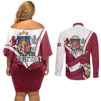 Personalized Latvia Independence Day Couples Matching Off Shoulder Short Dress and Long Sleeve Button Shirt 18th November 1918 - Wonder Print Shop