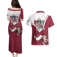 Personalized Latvia Independence Day Couples Matching Puletasi and Hawaiian Shirt 18th November 1918 - Wonder Print Shop