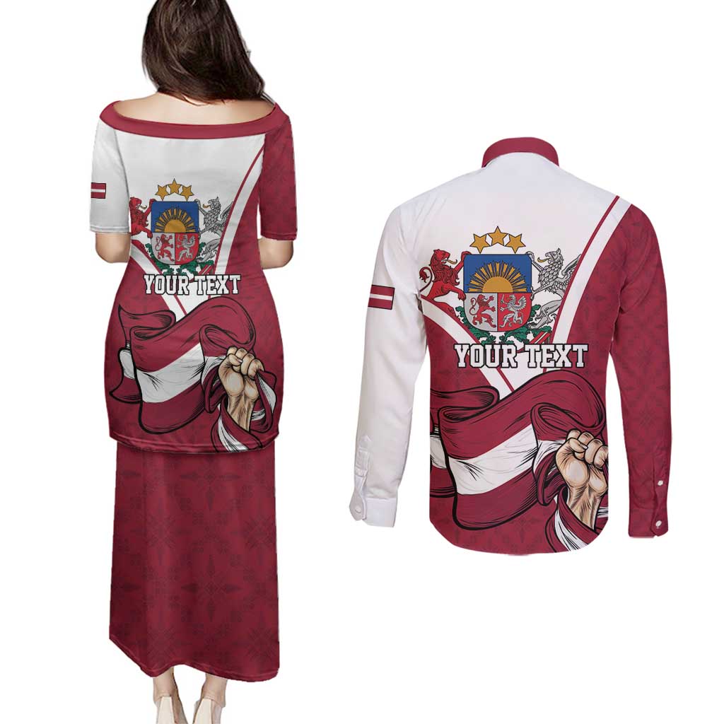 Personalized Latvia Independence Day Couples Matching Puletasi and Long Sleeve Button Shirt 18th November 1918 - Wonder Print Shop