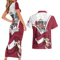 Personalized Latvia Independence Day Couples Matching Short Sleeve Bodycon Dress and Hawaiian Shirt 18th November 1918 - Wonder Print Shop