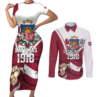 Personalized Latvia Independence Day Couples Matching Short Sleeve Bodycon Dress and Long Sleeve Button Shirt 18th November 1918 - Wonder Print Shop