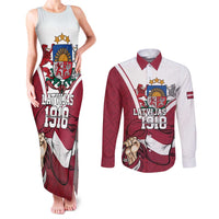 Personalized Latvia Independence Day Couples Matching Tank Maxi Dress and Long Sleeve Button Shirt 18th November 1918 - Wonder Print Shop