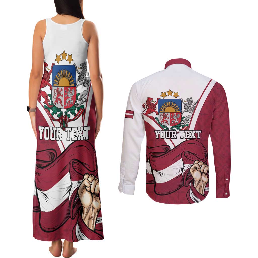 Personalized Latvia Independence Day Couples Matching Tank Maxi Dress and Long Sleeve Button Shirt 18th November 1918 - Wonder Print Shop