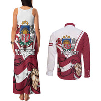 Personalized Latvia Independence Day Couples Matching Tank Maxi Dress and Long Sleeve Button Shirt 18th November 1918 - Wonder Print Shop